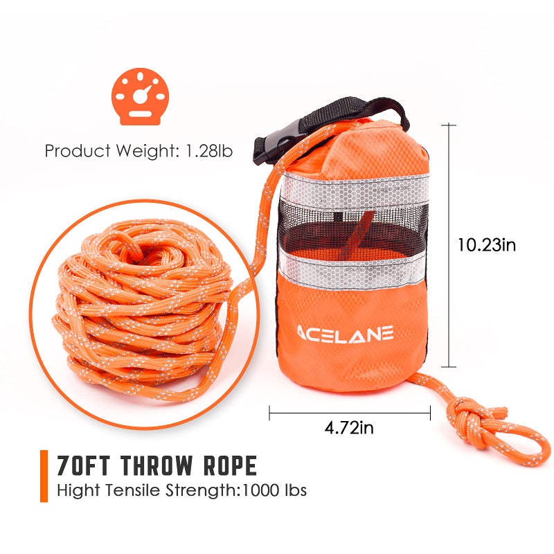 Acelane Throw Bag for Water Rescue with 70ft Reflective Throw Rope  Floating Rescue Ropes for Whitewater Boating  Kayaking  Ice Fishing  Rafting  Swimming  High Visibility Safety Boating Equipment - Image 3